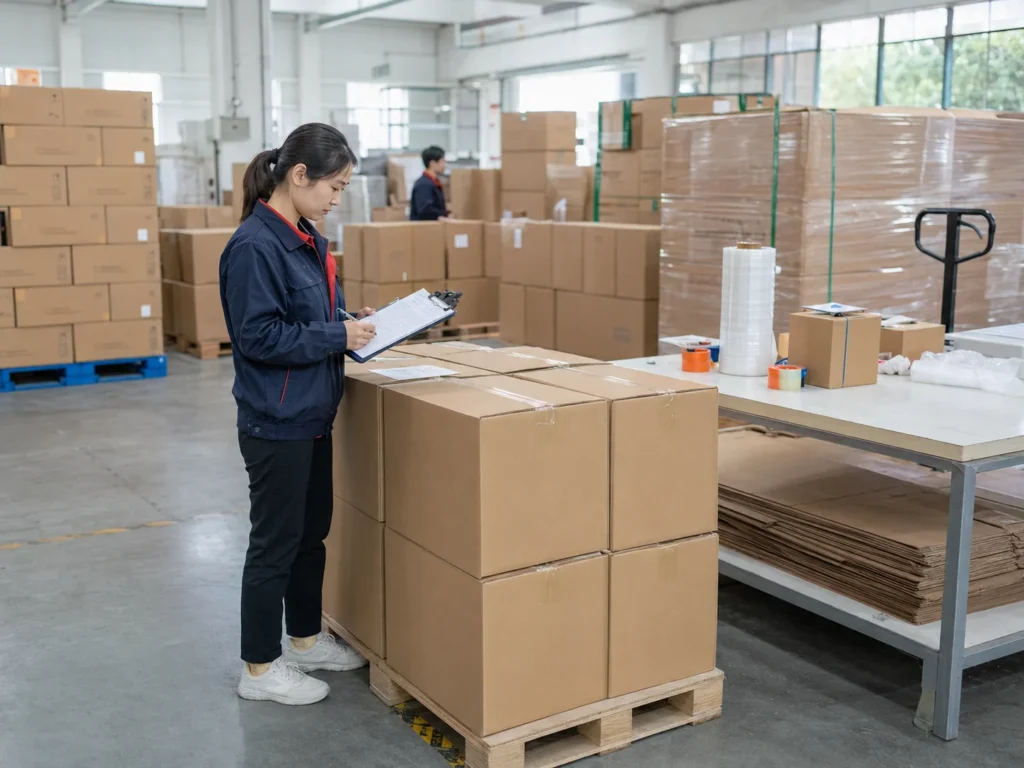 Export Packing Records During China Sourcing Warehouse packing area used for checking cartons and shipment records