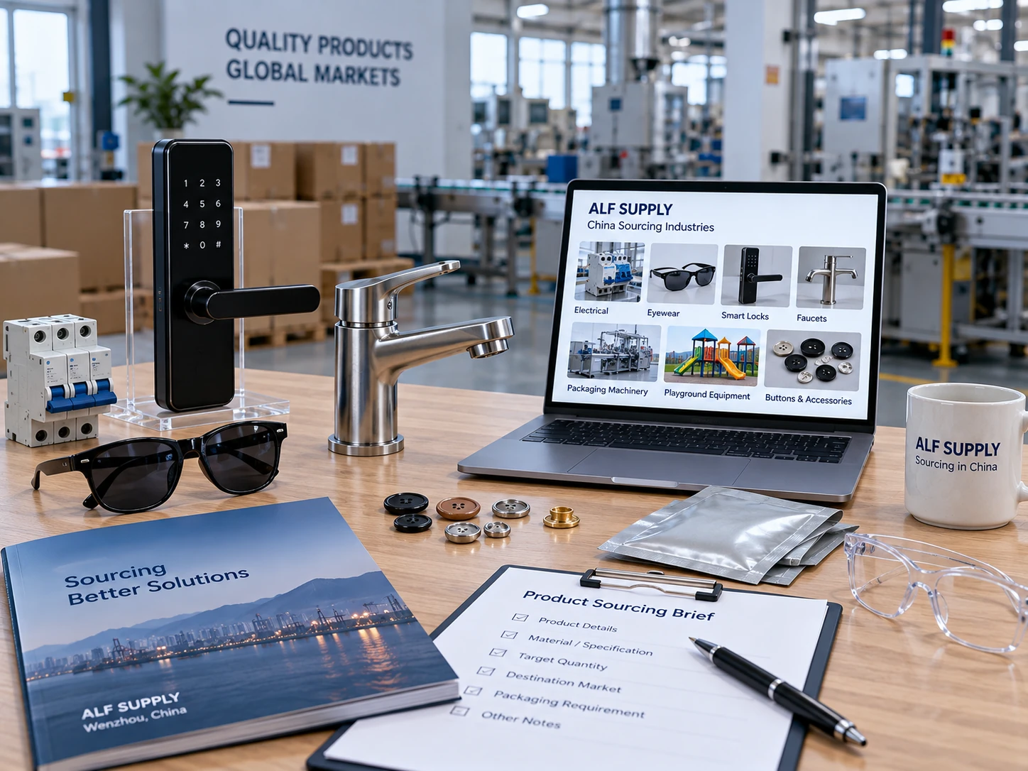 China sourcing industry samples and supplier review workspace