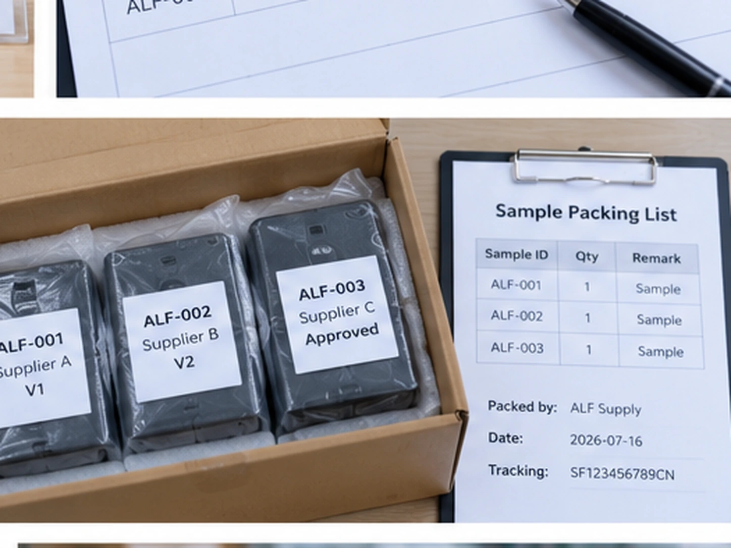 China sourcing sample packing coordination Labeled product samples prepared for consolidated sourcing review and packing